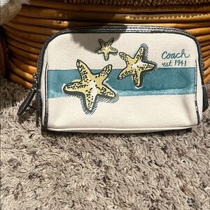 Coach Starfish Canvas Pouch in Cream and Teal